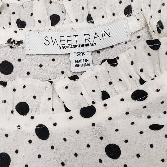 Sweet Rain Womens Short Sleeve Black & White Polka Dot Blouse 2X - Picture 5 of 7